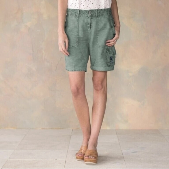 Sundance Womens Kennebunk Linen Blend Embroidered Cargo Shorts - Size 10 - Picture 2 of 13
